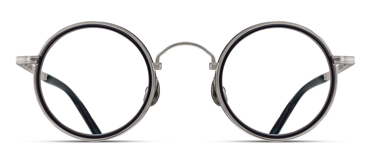 Matsuda M3100-I - Palladium White - Matte Black round metal sunglasses front view