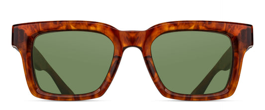 M1033 Walnut - Amber rectangle acetate sunglasses front view
