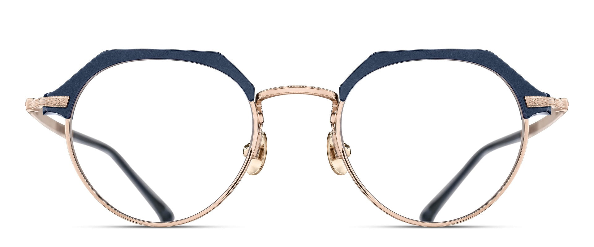 M2064 Navy - Rose Gold round metal optical frame front view