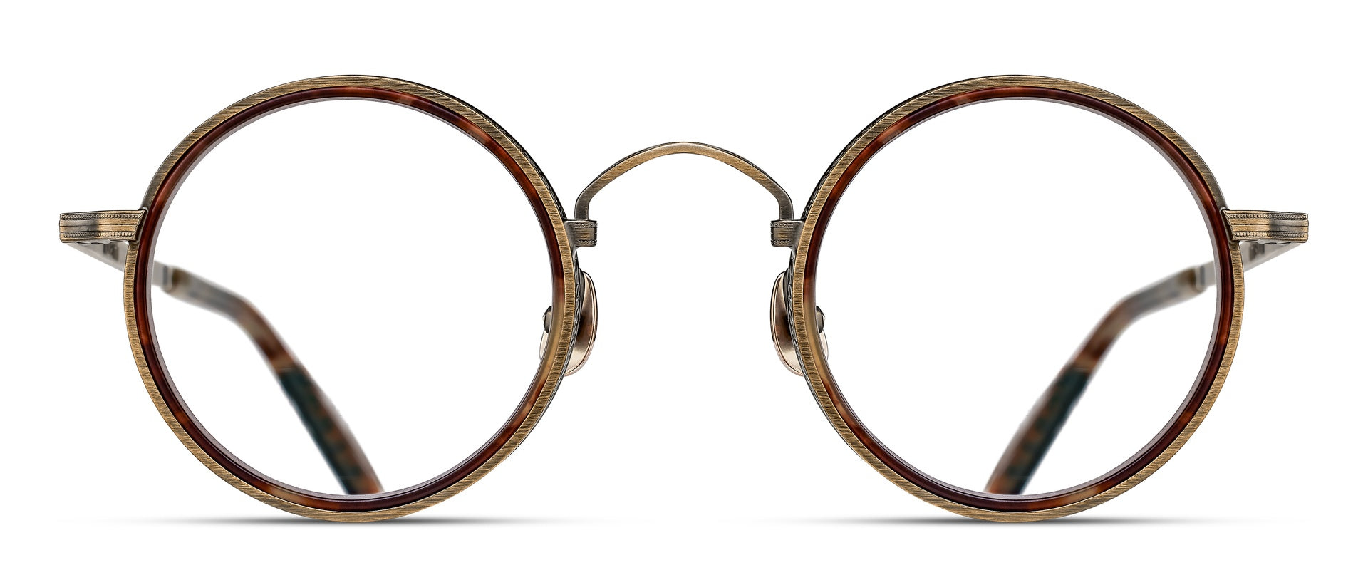 Matsuda M3100-I - Antique Gold - Dark Brown round metal sunglasses front view