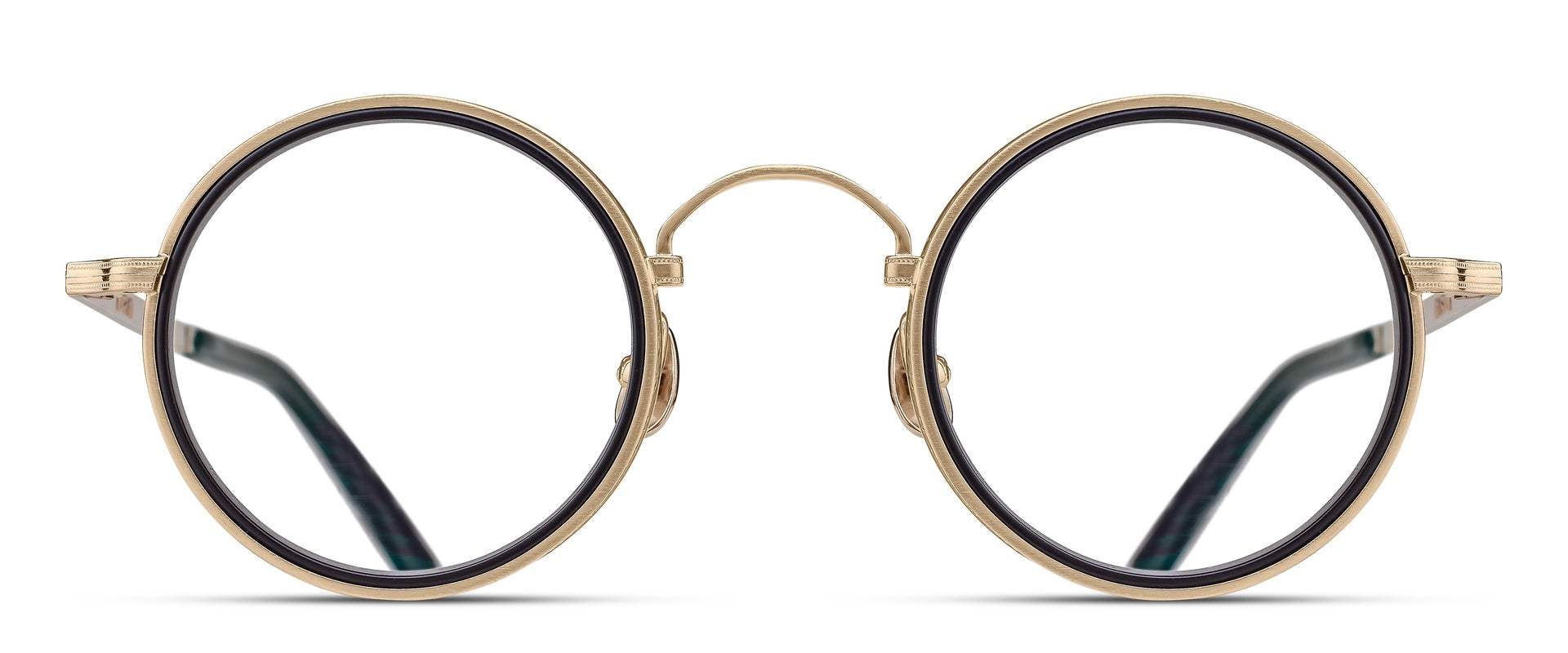 Matsuda M3100-I - Antique Gold - Black round metal sunglasses front view