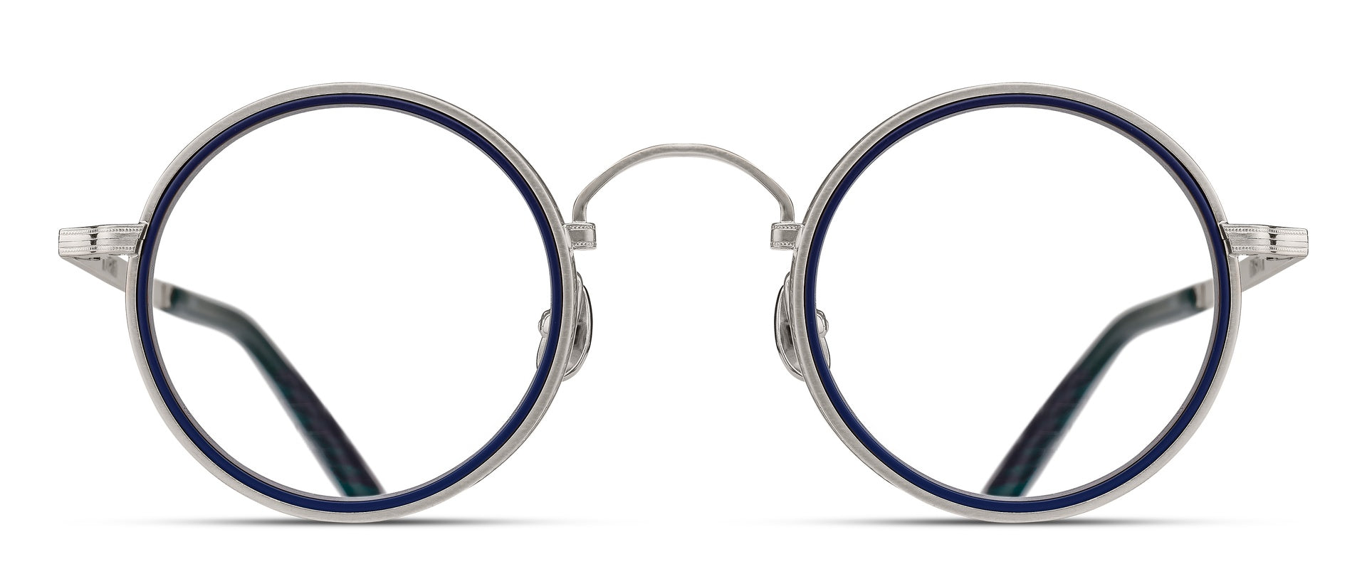 Matsuda M3100-I - Antique Silver - Navy round metal sunglasses front view