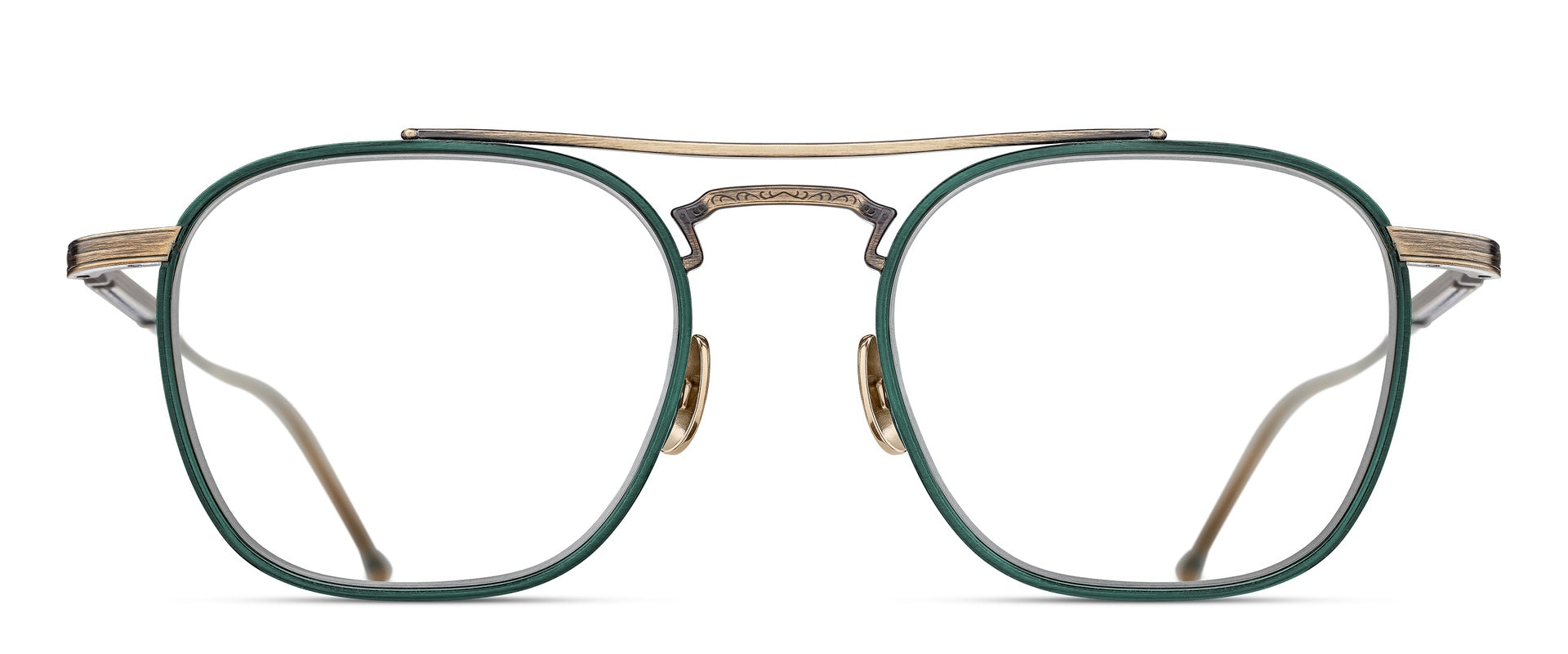 Matsuda M3157 Antique Gold - Bottle Green round metal optical frame front view