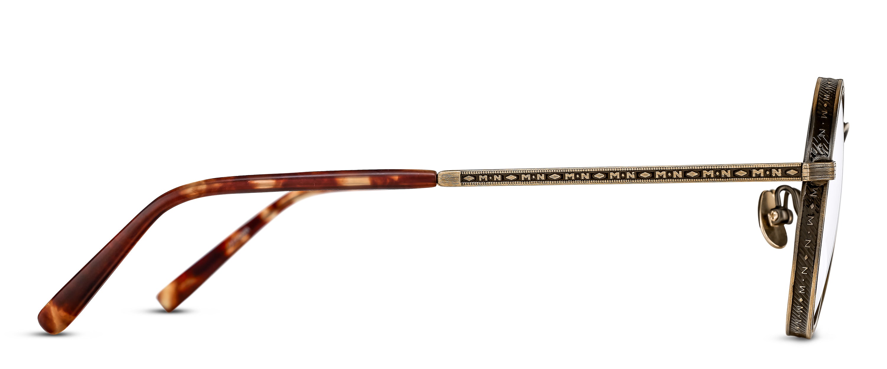 Matsuda M3100-I - Antique Gold - Dark Brown round metal sunglasses profile view