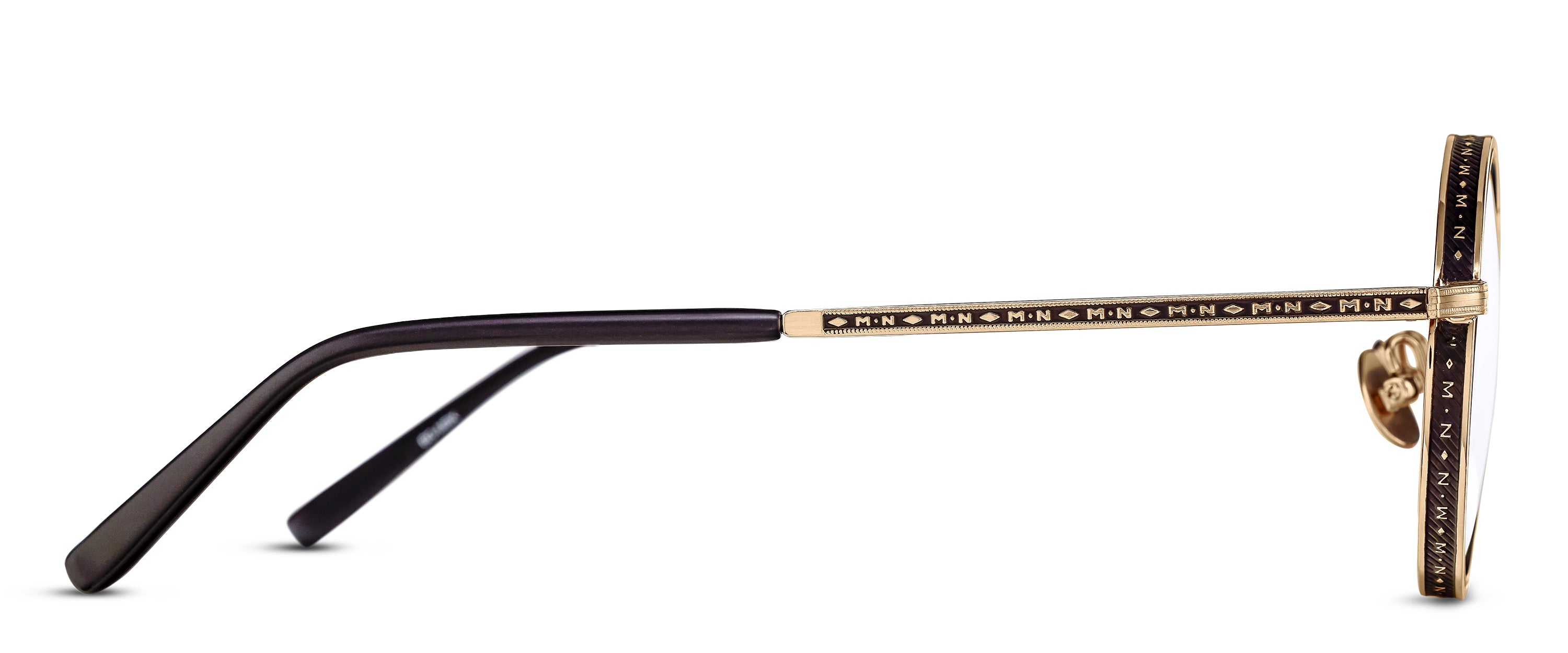 Matsuda M3100-I - Brushed Gold - Matte Black round metal sunglasses profile view