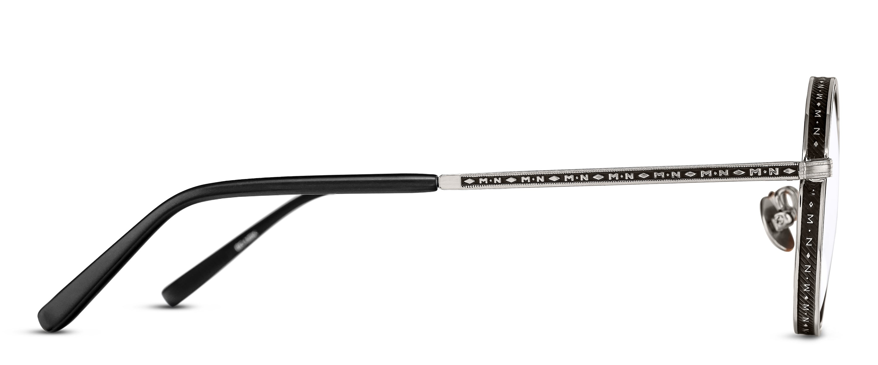 Matsuda M3100-I - Palladium White - Matte Black round metal sunglasses profile view