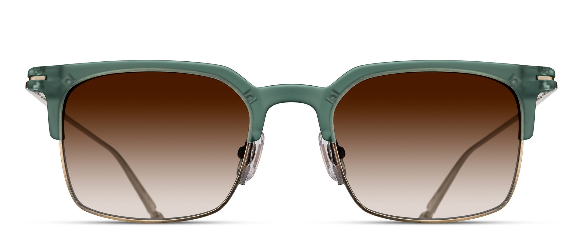 Matsuda M3167 Matte Bottle Green - Antique Gold round metal sunglasses front view