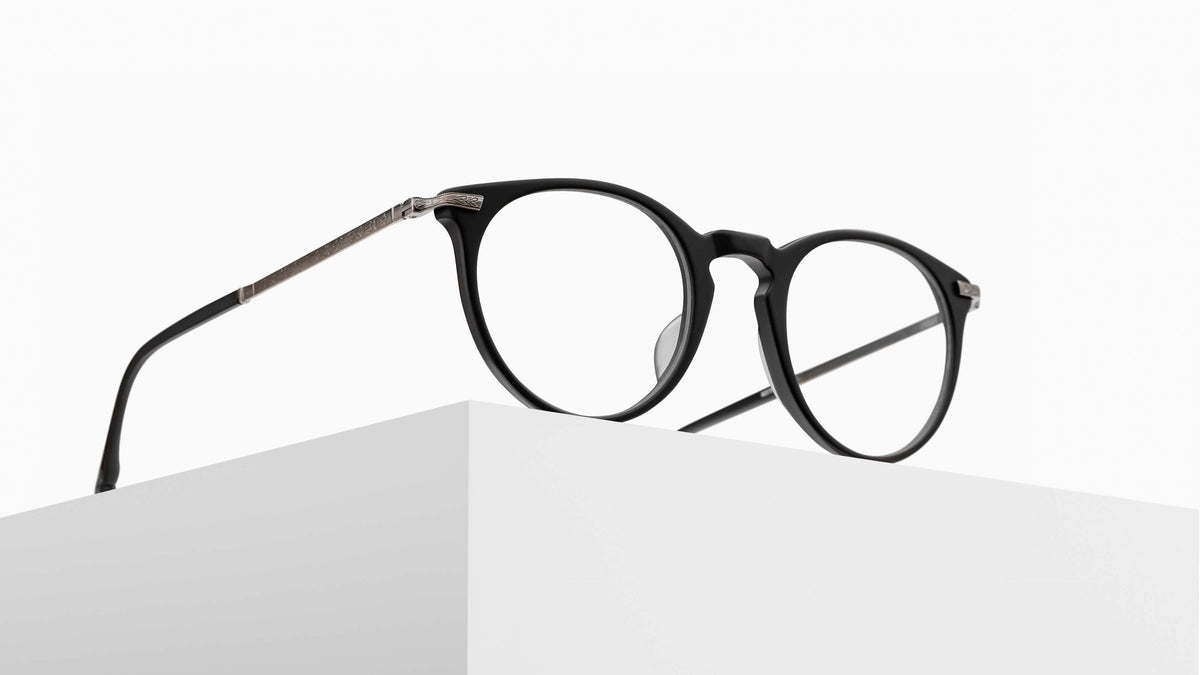 Matsuda M2076 Matte Black - Antique Silver acetate sunglasses pedstal view