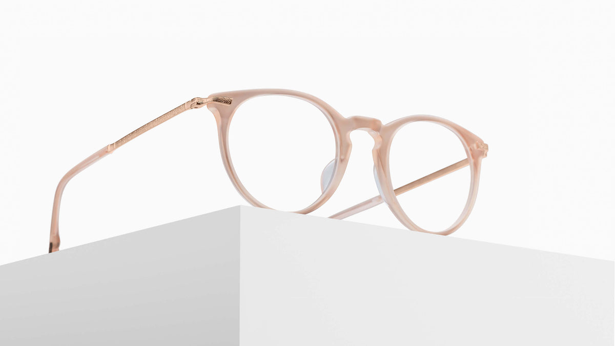 Matsuda M2076 Matte Champagne - Rose Gold acetate sunglasses pedestal view