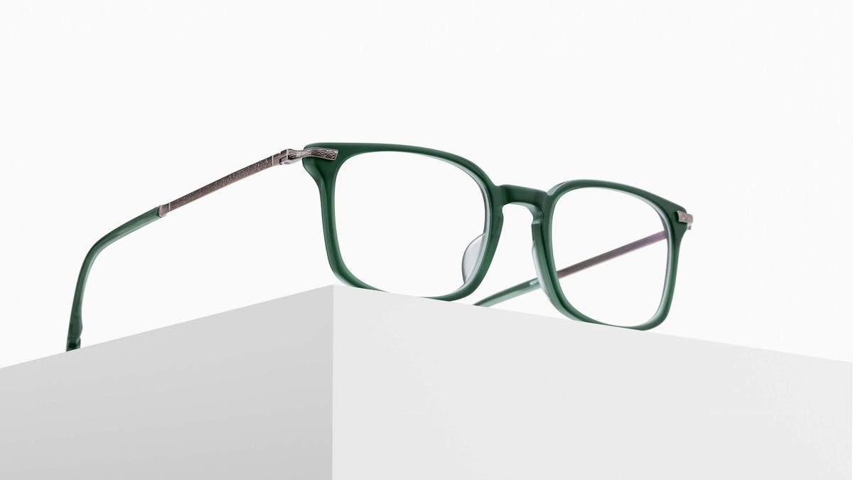 Matsuda M2076 Matte Bottle Green - Antique Silver acetate sunglasses pedestal view