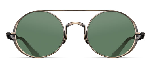 Matsuda M3128 Antique Gold / Dark Tortoise round metal sunglasses front view