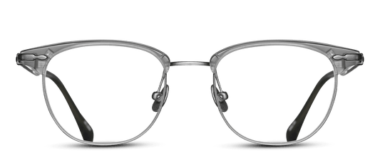 Matsuda M2048 Black - Brushed Silver rectangle combination optical frame front view