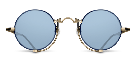 Matsuda 10601H Brushed Gold - Navy  round metal sunglasses front view